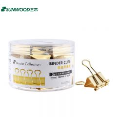 三木（SUNWOOD）名匠系列 32mm 3#金色长尾夹/金属票据夹/燕尾夹 24只/筒 MC99-3