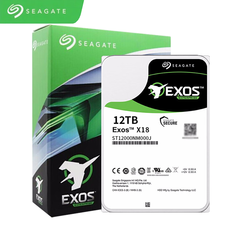 希捷（Seagate） 企业级硬盘 12TB 256MB 7200RPM CMR垂直 SATA 希捷银河Exos X18系列 服务器硬盘ST12000NM000J