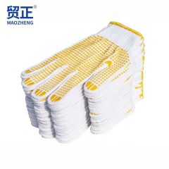 贸正（MAOZHENG） 线手套劳保 点胶加厚防滑耐磨工地防护干活工业用品棉线防护手套黄色600点珠60双