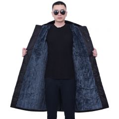 锦安行 军大衣均码黑色反光条款加绒长款棉大衣男冬季保安冷库防寒服劳保保暖防风东北棉大衣