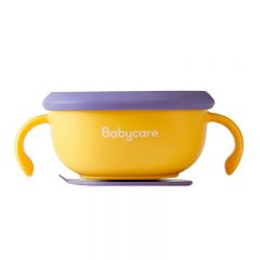 babycare BC2008051宝宝吸盘碗防摔防烫辅食碗自主进食婴儿专用喝汤吸管碗洛克黄-三合一