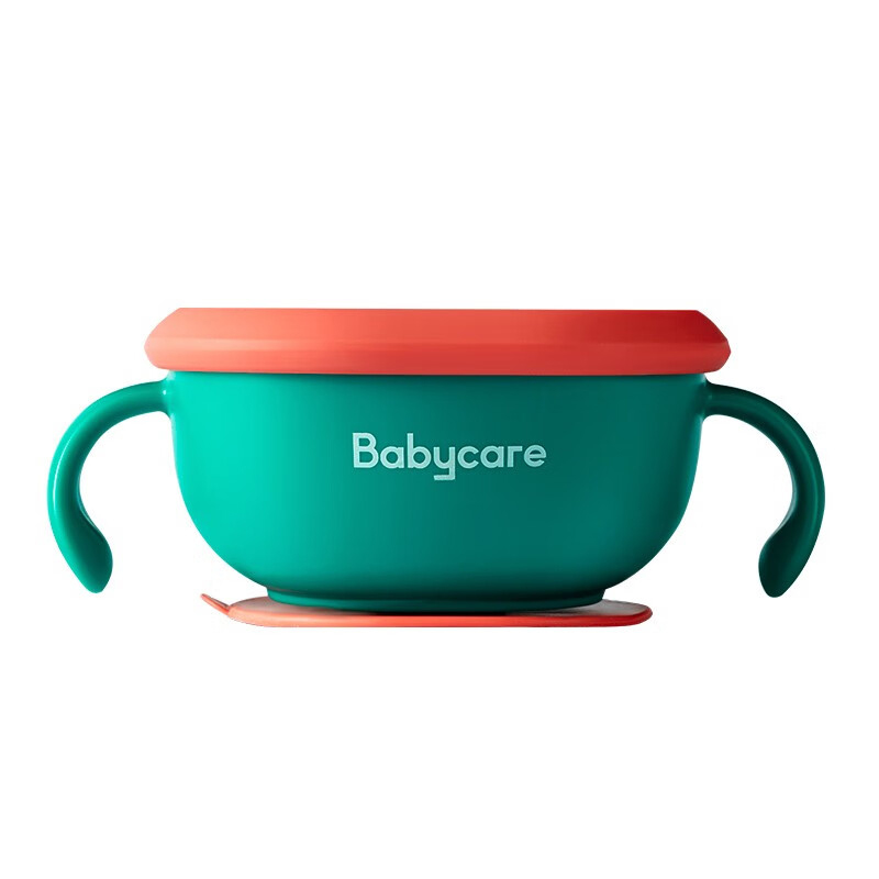 babycare BC2008051宝宝吸盘碗防摔防烫辅食碗自主进食婴儿专用喝汤吸管碗雀湖绿-三合一