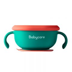 babycare BC2008051宝宝吸盘碗防摔防烫辅食碗自主进食婴儿专用喝汤吸管碗雀湖绿-三合一