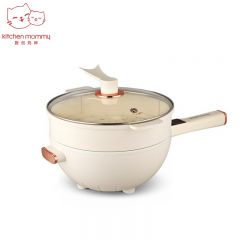 厨创妈咪（kitchen mommy） XL-8166A电炒锅 家用电火锅多功能4L容量一体电煮锅煎烤不沾电热锅 白色4升容量带蒸笼