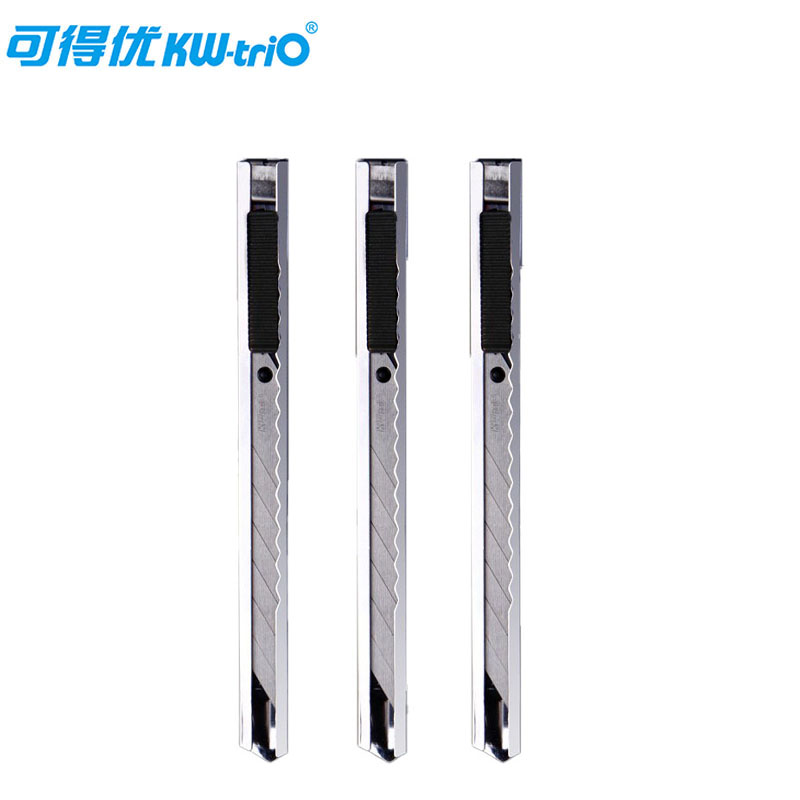 可得优（KW-triO） 3592-1美工刀手动锁定小号美工刀金属外壳裁纸刀/壁纸刀/雕刻刀/开箱刀 9mm刀片 3把