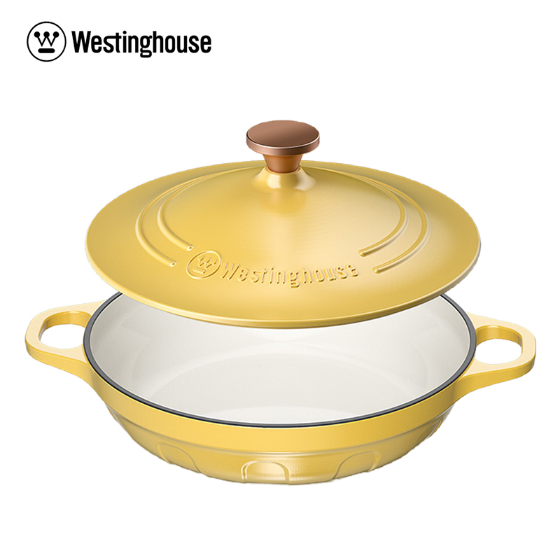 西屋（Westinghouse） 珐琅铸铁锅炒锅家用焖焗锅海鲜锅多功能锅无水焖炖汤锅一锅多用麦芒黄 28cm WFL-H28