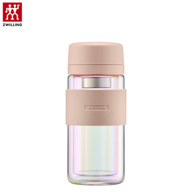 双立人（ZWILLING） 1026355水杯泡茶杯咖啡杯双层玻璃茶滤杯310ml大容量车载便携杯子 炫彩粉色-310ml