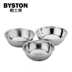 栢士德（BYSTON） 米筛不锈钢三件套24沥水盆+26果蔬盆+28多用盆套装BST-027