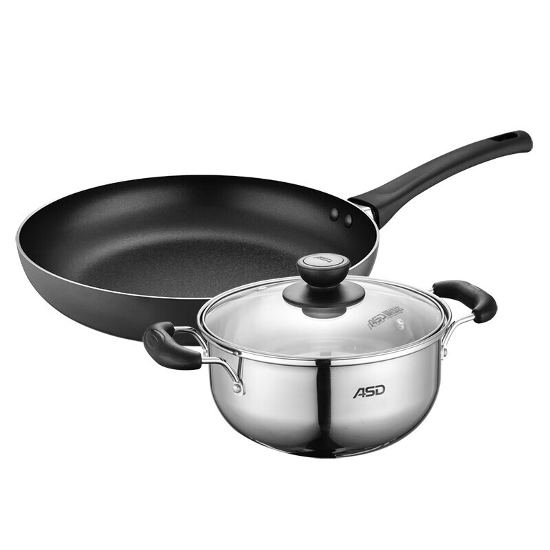 爱仕达（ASD） 锅具套装 炒锅汤锅两件套 不锈钢汤锅20cm +铝合金炒锅24cm PH02B4TG-B