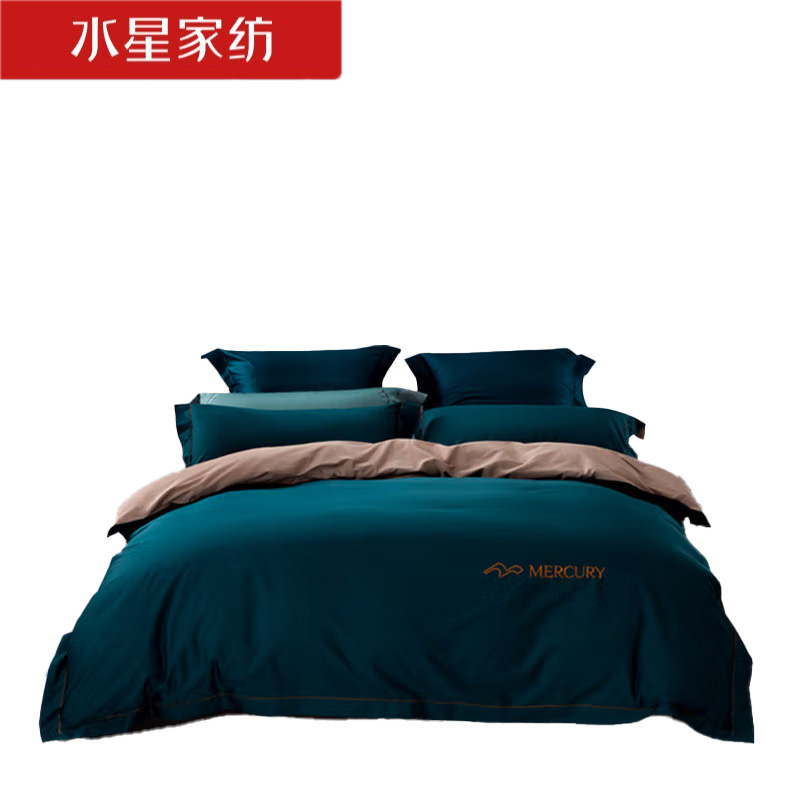 水星家纺 60支长绒棉四件套亲肤透气床品套装菲尔丝220*240cm