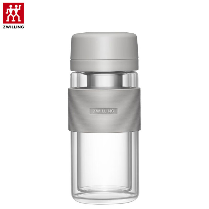 双立人（ZWILLING） 1026353水杯泡茶杯咖啡杯双层玻璃茶滤杯310ml大容量车载便携杯子 灰色-310ml