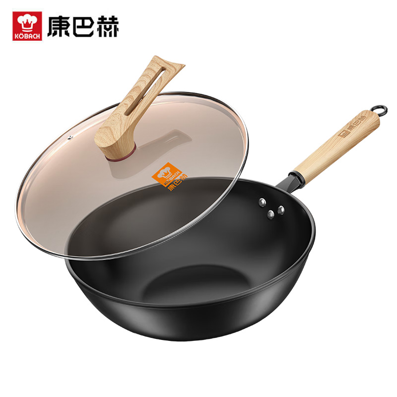 康巴赫（KBH） KGZ-C32T铁锅无涂层炒锅32cm平底炒菜锅爆炒锅具电磁炉燃气灶明火通用 32cm