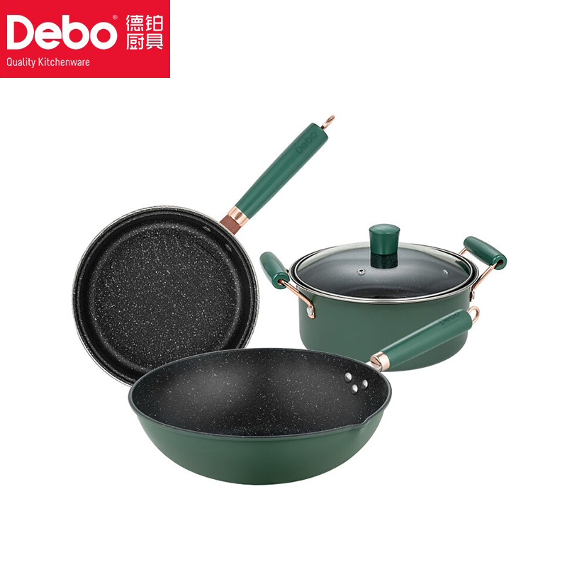 徳铂（Debo） 斯塔克炒锅煎锅汤锅三件套不粘锅持久耐磨锅具组合 DEP-835