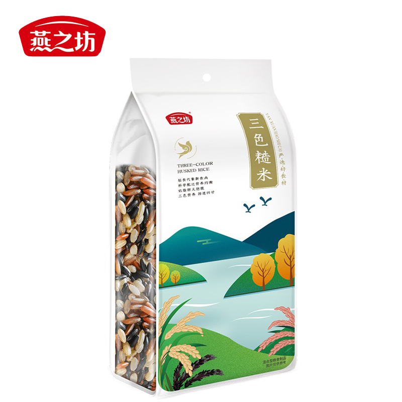 燕之坊 三色糙米1kg 粗粮糙米红米黑米粗粮健身低脂五谷杂粮米 袋