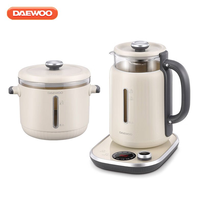 大宇（DAEWOO） 煮茶壶1.8L容量家用多功能玻璃花茶烧水壶办公室养生壶 DYYS-12Y18养生壶+电煮锅一套
