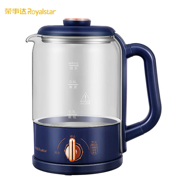 荣事达（Royalstar）电热水壶煮茶器煮茶壶养生壶电茶壶电水壶家用办公室304不锈钢保温1L迷你玻璃花茶壶RS-GL08A