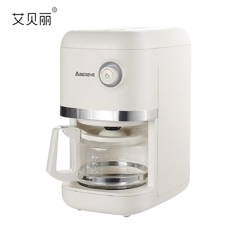 艾贝丽（Abereve） 全自动美式磨豆咖啡机ABL-KF498M 米白色喷淋萃取 新鲜研磨 小型便携
