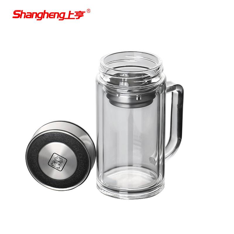 上亨（shangheng）  SHZH-BLB02双层玻璃杯 高硼硅耐高温 泡茶杯办公室带把手水杯带滤网水杯子 【双层玻璃+茶水分离】 400ml