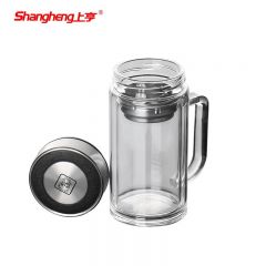 上亨（shangheng）  SHZH-BLB02双层玻璃杯 高硼硅耐高温 泡茶杯办公室带把手水杯带滤网水杯子 【双层玻璃+茶水分离】 400ml