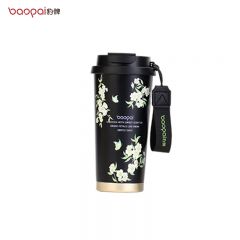 豹牌（BAOPAI） BP03-C3002保温咖啡杯黑色栀子花不锈钢内胆真空保温咖啡杯