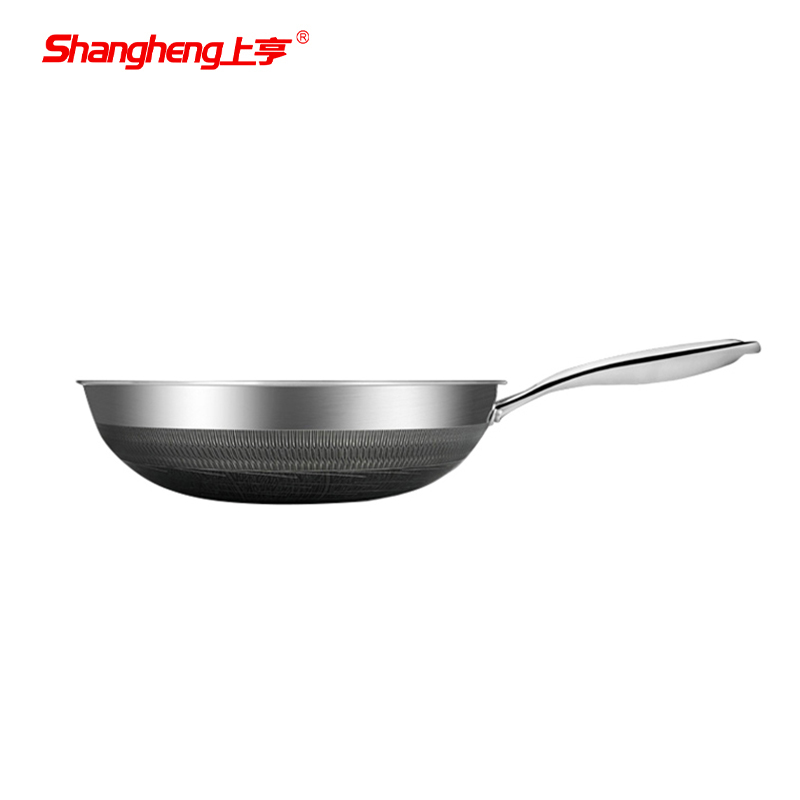 上亨（shangheng） 316L不锈钢蜂窝炒锅家用炒菜锅不粘蜂窝平底煎锅电磁炉燃气灶通用 防粘耐磨【单锅不含盖】 32cm  SHZH-BXG008