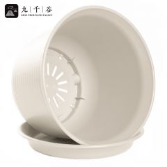 九千谷 树脂花盆仿陶瓷矮款米色2个装 多肉种植花盆创意加厚室内绿植绿萝发财树盆栽 口径15cm小号含托3989