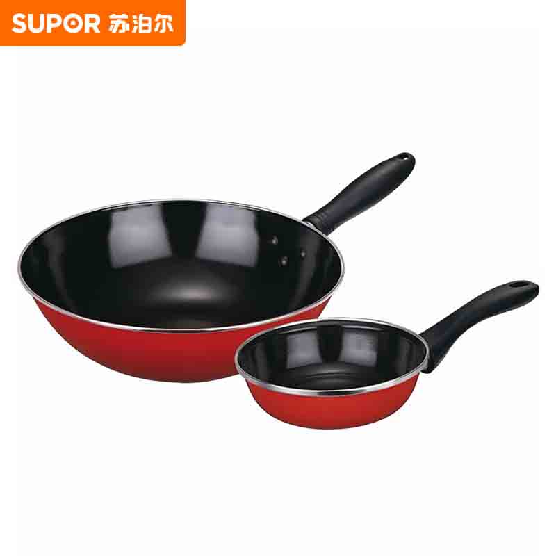 苏泊尔（SUPOR） 爱家二件套 煎锅炒锅搪瓷厨房锅具套装 T0934T