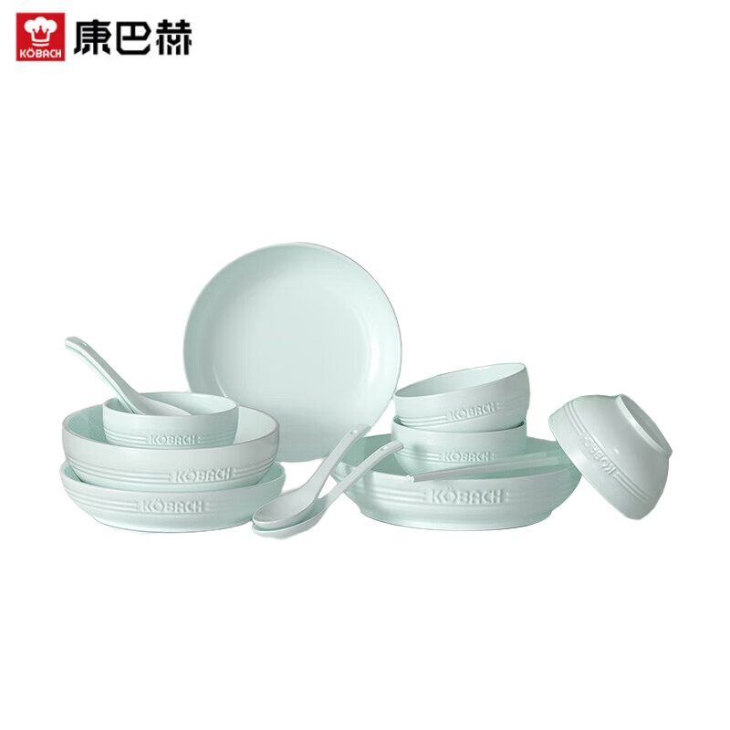 康巴赫（KBH） LPB-TC016 青瓷餐具16头家用陶瓷餐具碗盘勺子筷子套装
