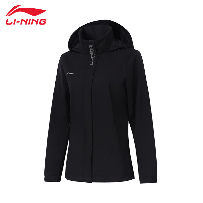 李宁（LI-NING） AFDT748-1防风防泼水女款开衫连帽运动风衣黑色XS