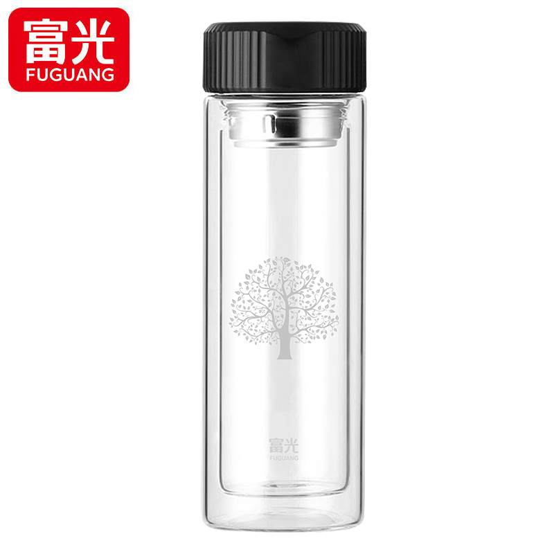 富光（FUGUANG） 双层家用高硼硅玻璃杯大容量女学生便携泡茶杯子水杯G2366-SP-328黑色
