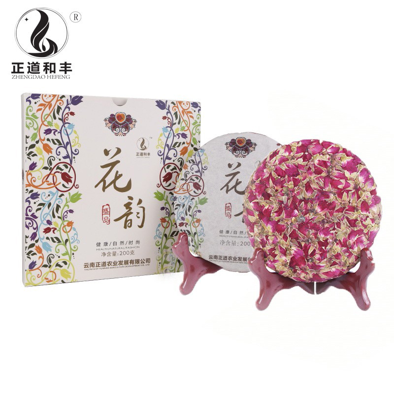 正道和丰 繁花盛景 花韵花草茶 重瓣红玫瑰花茶饼 ZDF-002 盒装200g 紧压茶