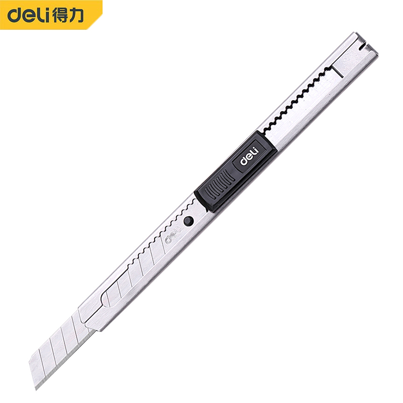 得力（deli） DL4198自锁铝合金美工刀 9mm 13刀头壁纸刀裁纸刀壁纸刀地毯刀快递开箱刀 银色