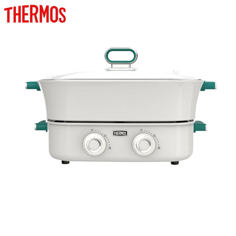 膳魔师（THERMOS） EHA-4351A-G 家用电煮锅分体式多功能锅双控电热锅双味鸳鸯锅6.5L