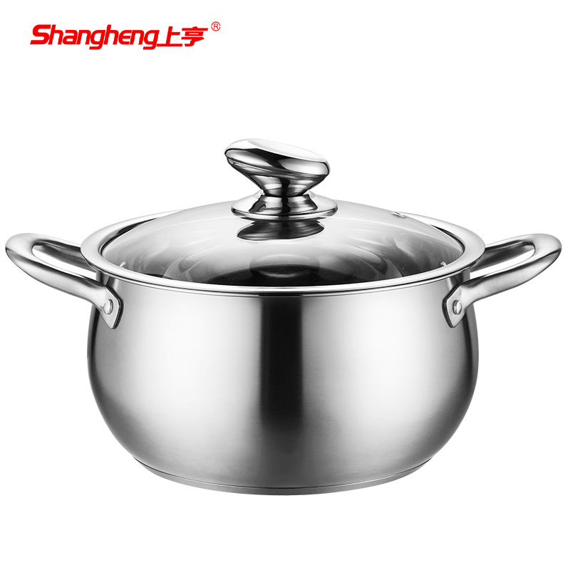 上亨（shangheng） 不锈钢汤锅加厚家用鼓型煮锅蒸煮炖粥面煲汤奶锅煤燃气电磁炉通用 不锈钢鼓型汤锅【一锅多用24CM】 SHZH-BXG004-L