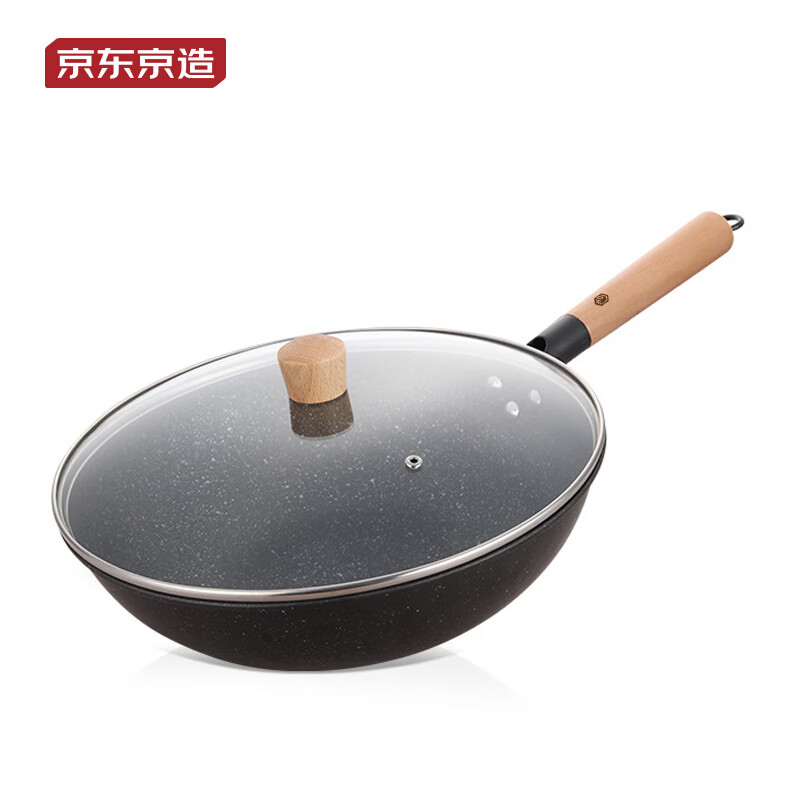 京东京造  精铁炒锅 麦饭石色不粘炒锅 32cm外径 炉灶通用JM-CN2306001
