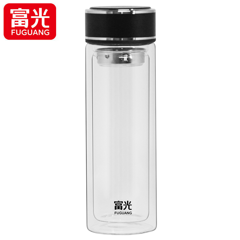 富光（FUGUANG） 双层家用高硼硅玻璃杯大容量女学生便携泡茶杯子水杯G2360-SP-358黑色358ml