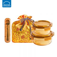 乐扣乐扣（LOCK&LOCK） LCB223FU 家用品晶彩琉光圆形玻璃保鲜盒四件套琥珀色