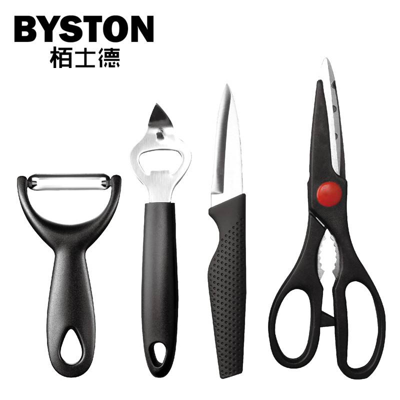 栢士德（BYSTON） 不锈钢厨具四件套 万能剪+水果刀+多功能开瓶器+瓜果刨 BST-078