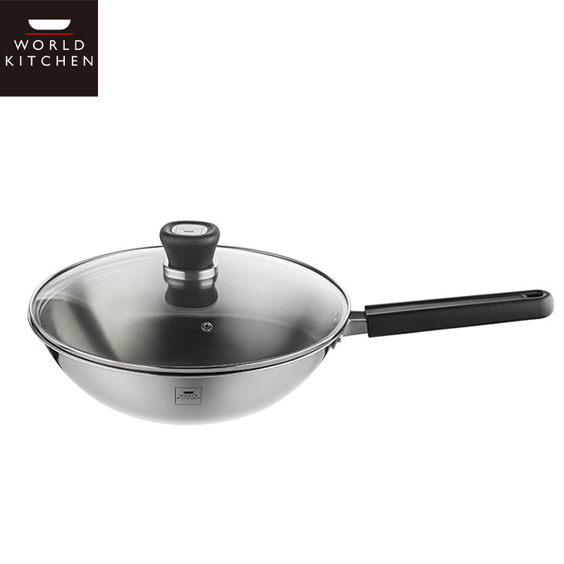 WORLD KITCHEN 厨乐系列30cm中式炒锅304不锈钢钢铝钢一体成型哑光拉丝工艺WK-CG42LB/KZ