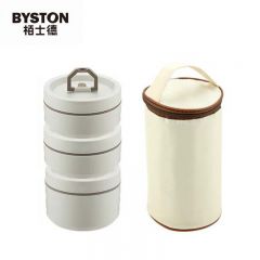 栢士德（BYSTON） 304食品级不锈钢BST-142三层保温 饭盒+保温袋1400ML 颜色随机 米色三层独立饭盒1400ML