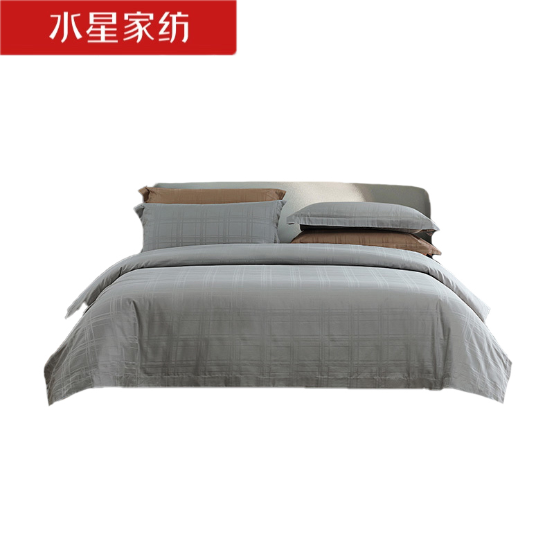 水星家纺 全棉舒适四件套200*230cm素雅风尚（白鲸灰）/套