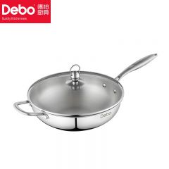 徳铂（Debo） DEP-316 炒锅炒菜锅不锈钢厚底可视锅盖复底304不锈钢 32cm