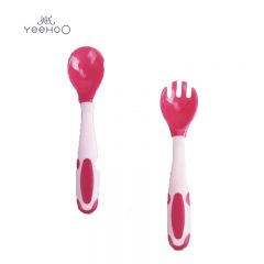 英氏（YEEHOO） C13A蘑菇头温感变色训练叉勺梅花红