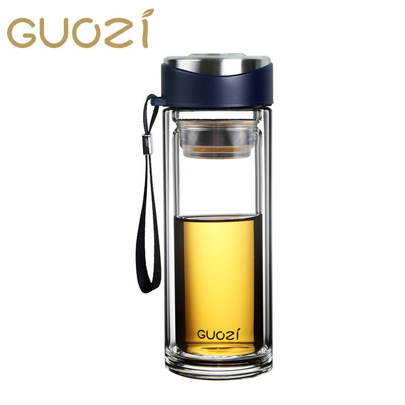 果兹 GZ-S18悦动双层杯高硼硅玻璃 耐急速温家用办公泡茶喝水杯子300ml