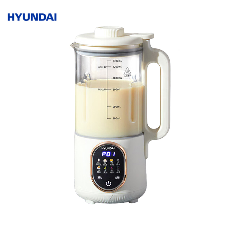 HYUNDAI HX-DJ06 家用豆浆机柔声低音料理机玻璃杯体加热高温清洗保温全自动辅食榨汁机沙冰搅拌机
