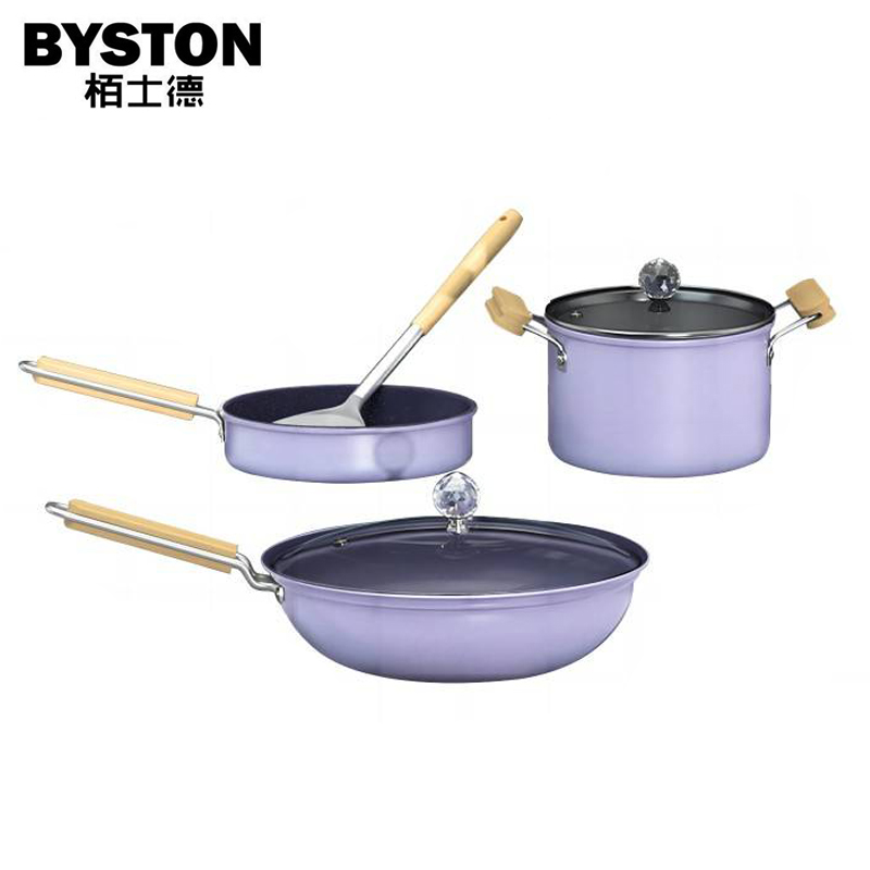 栢士德（BYSTON） 维斯伯套锅 不粘麦饭石煎锅奶锅炒锅锅具套装组合 BST-121 维斯伯套锅BST-121 紫色 3件套