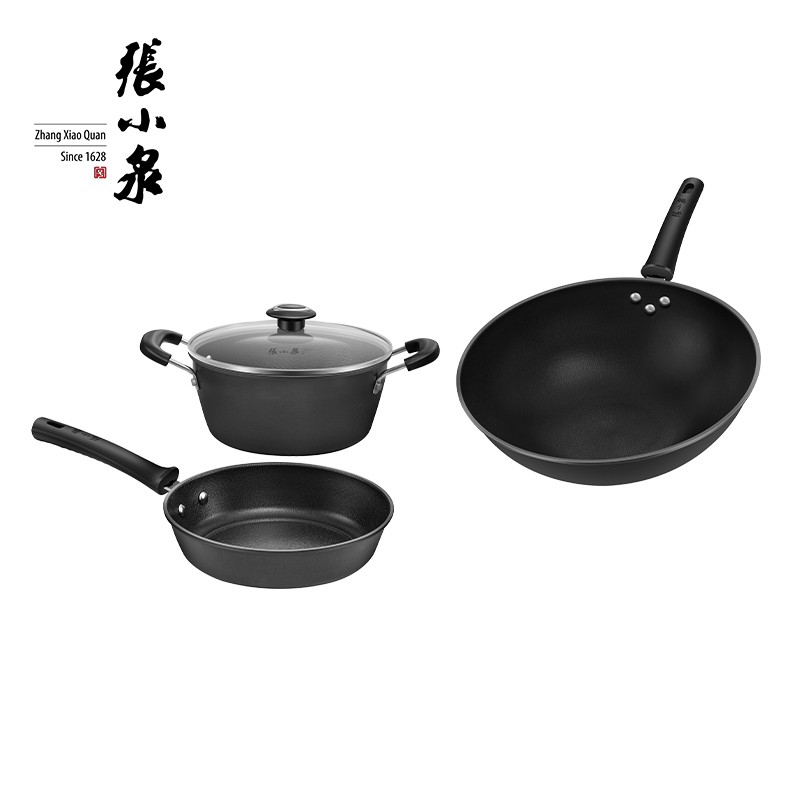 张小泉 精铁雪波纹锅具套装炒锅汤锅煎锅锅具三件套C35423000