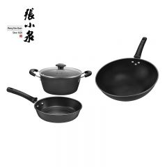 张小泉 精铁雪波纹锅具套装炒锅汤锅煎锅锅具三件套C35423000