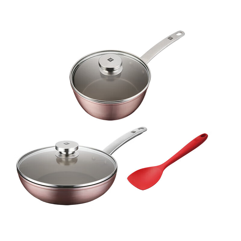 双立人(ZWILLING)  不沾煎锅三件套（粉色）磁炉通用 20cm+24cm ZW-EY107