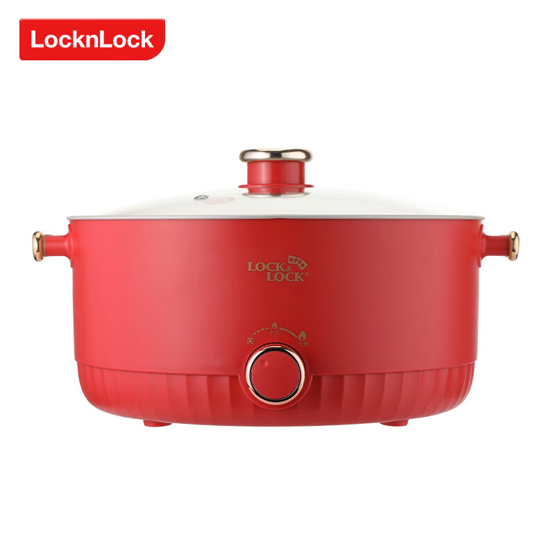 乐扣乐扣（LOCK&LOCK） EJP1367RED一锅多用旋钮控制两档火力快速升温不沾少油烟易清洁6L多功能缺水自动跳断电火锅